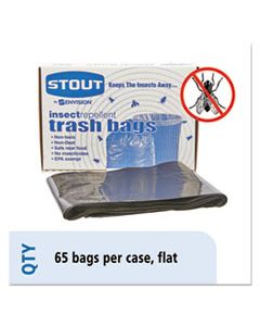 STOP3752K20 INSECT-REPELLENT TRASH BAGS, 55 GAL, 2 MIL, 37" X 52", BLACK, 65/BOX