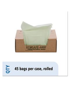 STOE2430E85 ECOSAFE-6400 BAGS, 13 GAL, 0.85 MIL, 24" X 30", GREEN, 45/BOX