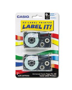 CSOXR9WEB2S TAPE CASSETTES FOR KL LABEL MAKERS, 0.37" X 26 FT, BLUE ON WHITE, 2/PACK