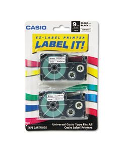 CSOXR9X2S TAPE CASSETTES FOR KL LABEL MAKERS, 0.37" X 26 FT, BLACK ON CLEAR, 2/PACK