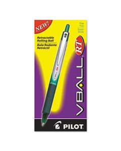 PIL26209 VBALL RT LIQUID INK RETRACTABLE ROLLER BALL PEN, 0.7MM, GREEN INK, GREEN/WHITE BARREL