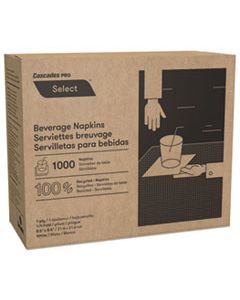 CSDN010 SELECT BEVERAGE NAPKINS, 1 PLY, 8 1/2 X 8 1/2, WHITE, 1000/PK, 4000/CARTON