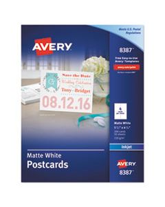 AVE8387 POSTCARDS FOR INKJET PRINTERS, 4 1/4 X 5 1/2, MATTE WHITE, 4/SHEET, 200/BOX