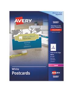 AVE5889 POSTCARDS, COLOR LASER PRINTING, 4 X 6, UNCOATED WHITE, 2 CARDS/SHEET, 80/BOX
