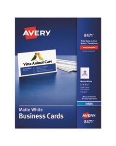 AVE8471 PRINTABLE MICROPERF BUSINESS CARDS, INKJET, 2 X 3 1/2, WHITE, MATTE, 1000/BOX