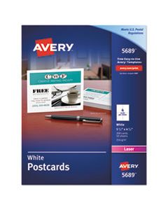 AVE5689 POSTCARDS FOR LASER PRINTERS, 4 1/4 X 5 1/2, UNCOATED WHITE, 4/SHEET, 200/BOX