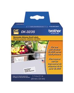 BRTDK3235 DIE-CUT REMOVABLE PAPER LABELS, 1.1" X 2.1", WHITE, 800/ROLL