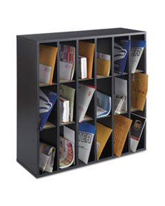 SAF7765BL WOOD MAIL SORTER WITH ADJUSTABLE DIVIDERS, STACKABLE, 18 COMPARTMENTS, BLACK