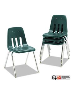 VIR901875 9000 SERIES PLASTIC STACK CHAIR, 18" SEAT HEIGHT, FOREST GREEN SEAT/FOREST GREEN BACK, CHROME BASE, 4/CARTON