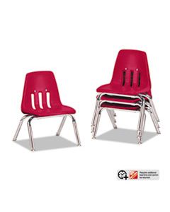 VIR901070 9000 SERIES CLASSROOM CHAIRS, 10" SEAT HEIGHT, RED SEAT/RED BACK, CHROME BASE, 4/CARTON