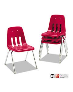 VIR901670 9000 SERIES CLASSROOM CHAIRS, 16" SEAT HEIGHT, RED SEAT/RED BACK, CHROME BASE, 4/CARTON