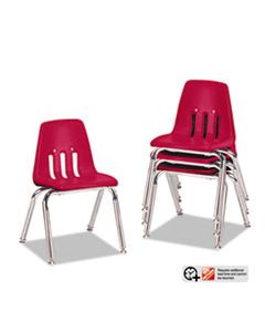 VIR901270 9000 SERIES CLASSROOM CHAIRS, 12" SEAT HEIGHT, RED SEAT/RED BACK, CHROME BASE, 4/CARTON