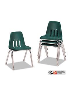 VIR901475 9000 SERIES CLASSROOM CHAIRS, 14" SEAT HEIGHT, FOREST GREEN SEAT/FOREST GREEN BACK, CHROME BASE, 4/CARTON