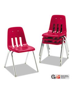 VIR901870 9000 SERIES PLASTIC STACK CHAIR, 18" SEAT HEIGHT, RED SEAT/RED BACK, CHROME BASE, 4/CARTON