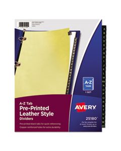 AVE25180 PREPRINTED BLACK LEATHER TAB DIVIDERS W/COPPER REINFORCED HOLES, 25-TAB, LETTER