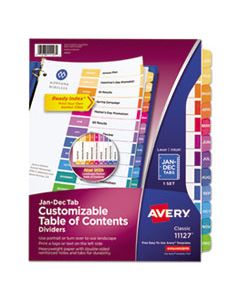 AVE11127 CUSTOMIZABLE TOC READY INDEX MULTICOLOR DIVIDERS, 12-TAB, LETTER