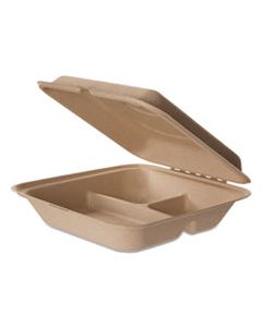 WHEAT STRAW HINGED CLAMSHELL CONTAINERS, 8 X 8 X 3, 3-COMPARTMENT, 200/CARTON