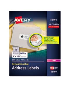 AVE55160 REPOSITIONABLE ADDRESS LABELS W/SUREFEED, LASER, 1 X 2 5/8, WHITE, 3000/BOX