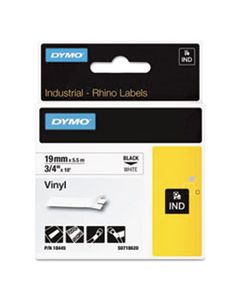 DYM18445 RHINO PERMANENT VINYL INDUSTRIAL LABEL TAPE, 0.75" X 18 FT, WHITE/BLACK PRINT