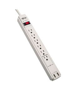 TRPTLP606USB PROTECT IT! SURGE PROTECTOR, 6 OUTLETS/2 USB, 6 FT. CORD, 990 JOULES, GRAY