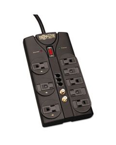TRPTLP808TELTV PROTECT IT! SURGE PROTECTOR, 8 OUTLETS, 8 FT. CORD, 2160 JOULES, RJ11, DARK GRAY