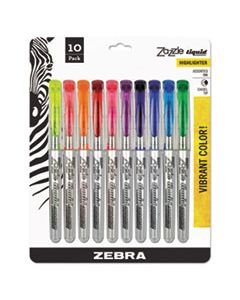 ZEB71111 ZAZZLE LIQUID INK HIGHLIGHTER, CHISEL TIP, ASSORTED COLORS, 10/SET