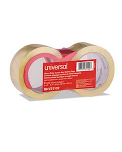 UNV31102 HEAVY-DUTY ACRYLIC BOX SEALING TAPE WITH DISPENSER, 3" CORE, 1.88" X 54.6 YDS, CLEAR, 2/PACK