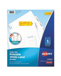 AVE14434 BIG TAB PRINTABLE WHITE LABEL TAB DIVIDERS, 5-TAB, LETTER, 20 PER PACK