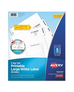 AVE14440 BIG TAB PRINTABLE LARGE WHITE LABEL TAB DIVIDERS, 5-TAB, LETTER, 20 PER PACK