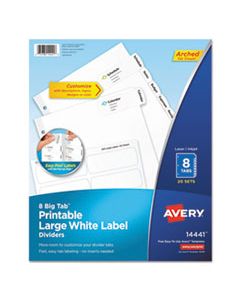 AVE14441 BIG TAB PRINTABLE LARGE WHITE LABEL TAB DIVIDERS, 8-TAB, LETTER, 20 PER PACK