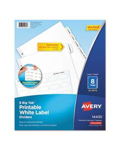 AVE14435 BIG TAB PRINTABLE WHITE LABEL TAB DIVIDERS, 8-TAB, LETTER, 20 PER PACK