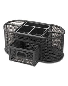 UNV20023 METAL MESH OVAL DESKTOP ORGANIZER, 9 3/8 X 4 X 4 7/8, BLACK