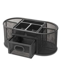 UNV20023 METAL MESH OVAL DESKTOP ORGANIZER, 9 3/8 X 4 X 4 7/8, BLACK