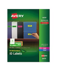 AVE6479 HIGH-VIS REMOVABLE LASER/INKJET ID LABELS W/ SURE FEED, 1 X 2 5/8, NEON, 360/PK