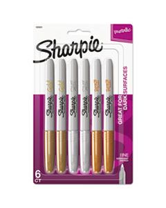 SAN1829201 METALLIC FINE POINT PERMANENT MARKERS, BULLET TIP, GOLD-SILVER-BRONZE, 6/PACK