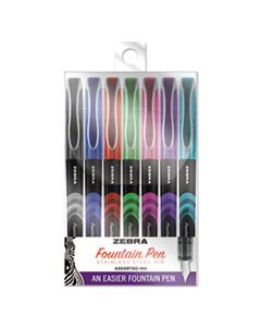 ZEB48307 FOUNTAIN PEN, FINE 0.6MM, ASSORTED INK/BARREL, 7/SET