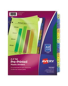 AVE11330 DURABLE PREPRINTED PLASTIC TAB DIVIDERS, 12-TAB, A TO Z, 11 X 8.5, ASSORTED, 1 SET
