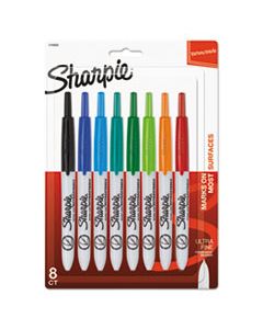 SAN1742025 RETRACTABLE PERMANENT MARKER, EXTRA-FINE NEEDLE TIP, ASSORTED COLORS, 8/SET