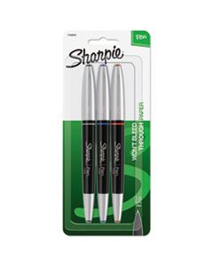 SAN1758054 GRIP STICK POROUS POINT PEN, FINE 0.5MM, ASSORTED INK, BLACK BARREL, 3/PACK