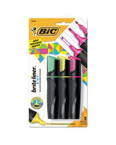 BICBL3P31AST BRITE LINER 3 'N 1 HIGHLIGHTERS, 3 'N 1 CHISEL TIP, ASSORTED COLORS, 3/SET