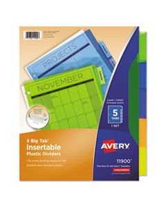 AVE11900 INSERTABLE BIG TAB PLASTIC DIVIDERS, 5-TAB, 11 X 8.5, ASSORTED, 1 SET
