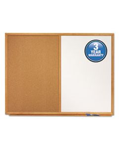 QRTS553 BULLETIN/DRY-ERASE BOARD, MELAMINE/CORK, 36 X 24, WHITE/BROWN, OAK FINISH FRAME