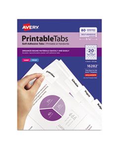 AVE16282 PRINTABLE PLASTIC TABS WITH REPOSITIONABLE ADHESIVE, 1/5-CUT TABS, WHITE, 1.75" WIDE, 80/PACK