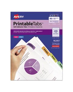 AVE16283 PRINTABLE PLASTIC TABS WITH REPOSITIONABLE ADHESIVE, 1/5-CUT TABS, ASSORTED COLORS, 1.75" WIDE, 80/PACK