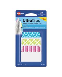 AVE74774 ULTRA TABS REPOSITIONABLE STANDARD TABS, 1/5-CUT TABS, ASSORTED PATTERNS, 2" WIDE, 24/PACK