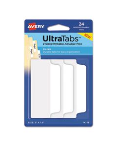 AVE74776 ULTRA TABS REPOSITIONABLE WIDE TABS, 1/3-CUT TABS, WHITE, 3" WIDE, 24/PACK