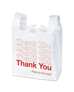 UNV63036 PLASTIC "THANK YOU" BAGS, 0.55 MIL, 11.5" X 22", WHITE/RED, 250/BOX