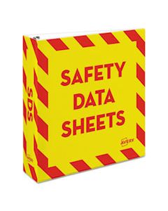 AVE18951 HEAVY-DUTY PREPRINTED SAFETY DATA SHEET BINDER, 3 RINGS, 2" CAPACITY, 11 X 8.5, YELLOW/RED