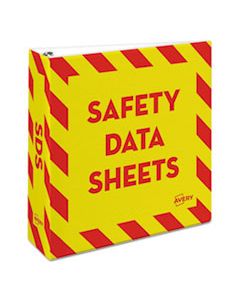 AVE18952 HEAVY-DUTY PREPRINTED SAFETY DATA SHEET BINDER, 3 RINGS, 3" CAPACITY, 11 X 8.5, YELLOW/RED