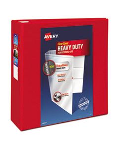 AVE79326 HEAVY-DUTY VIEW BINDER WITH DURAHINGE AND LOCKING ONE TOUCH EZD RINGS, 3 RINGS, 4" CAPACITY, 11 X 8.5, RED